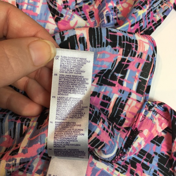 NYDJ Womens Top Button Front Pink Periwinkle Blue Abstract 3/4 Sleeve Sz M - Picture 5 of 8